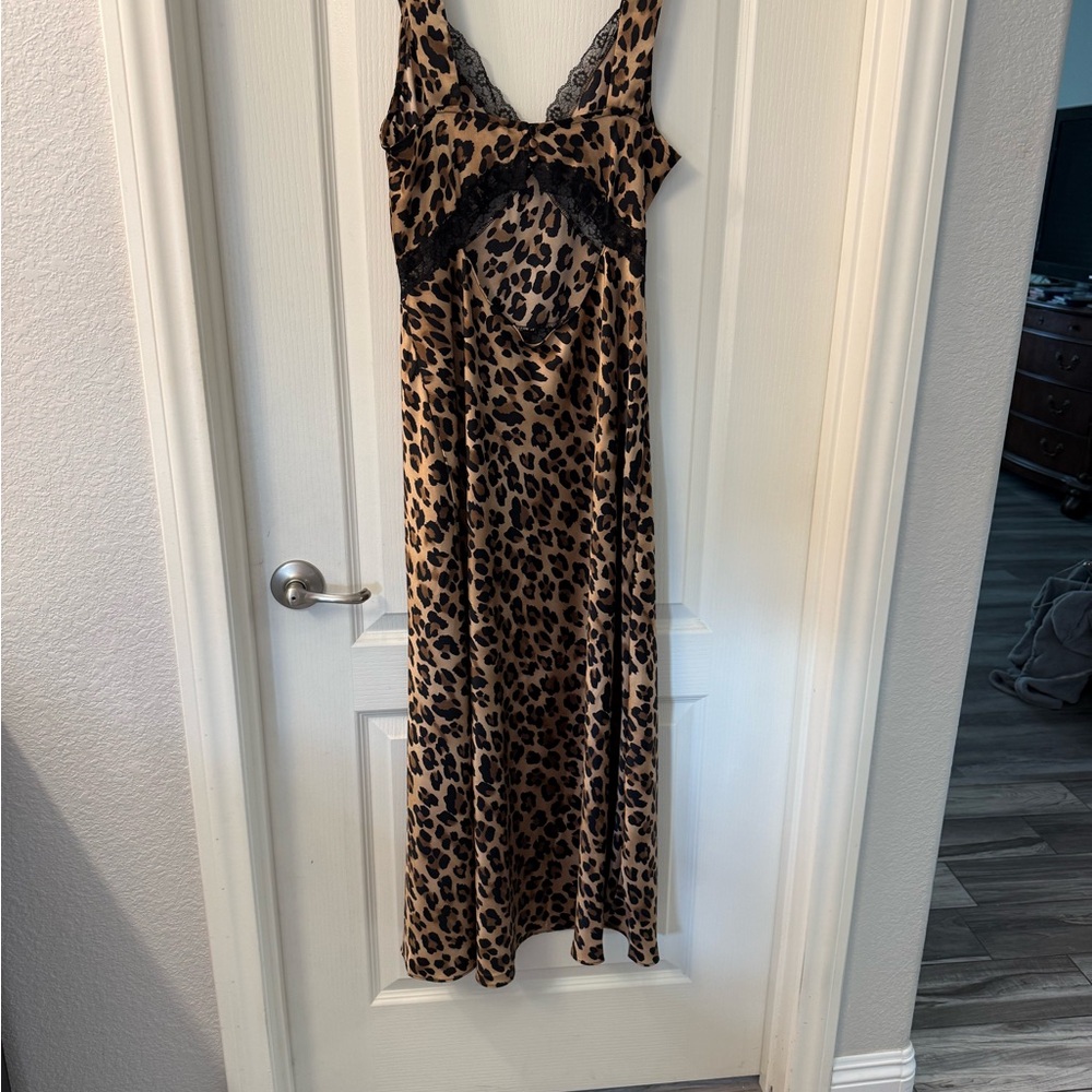 Bardot Animal Print Dress with Black Lace from Anthropology